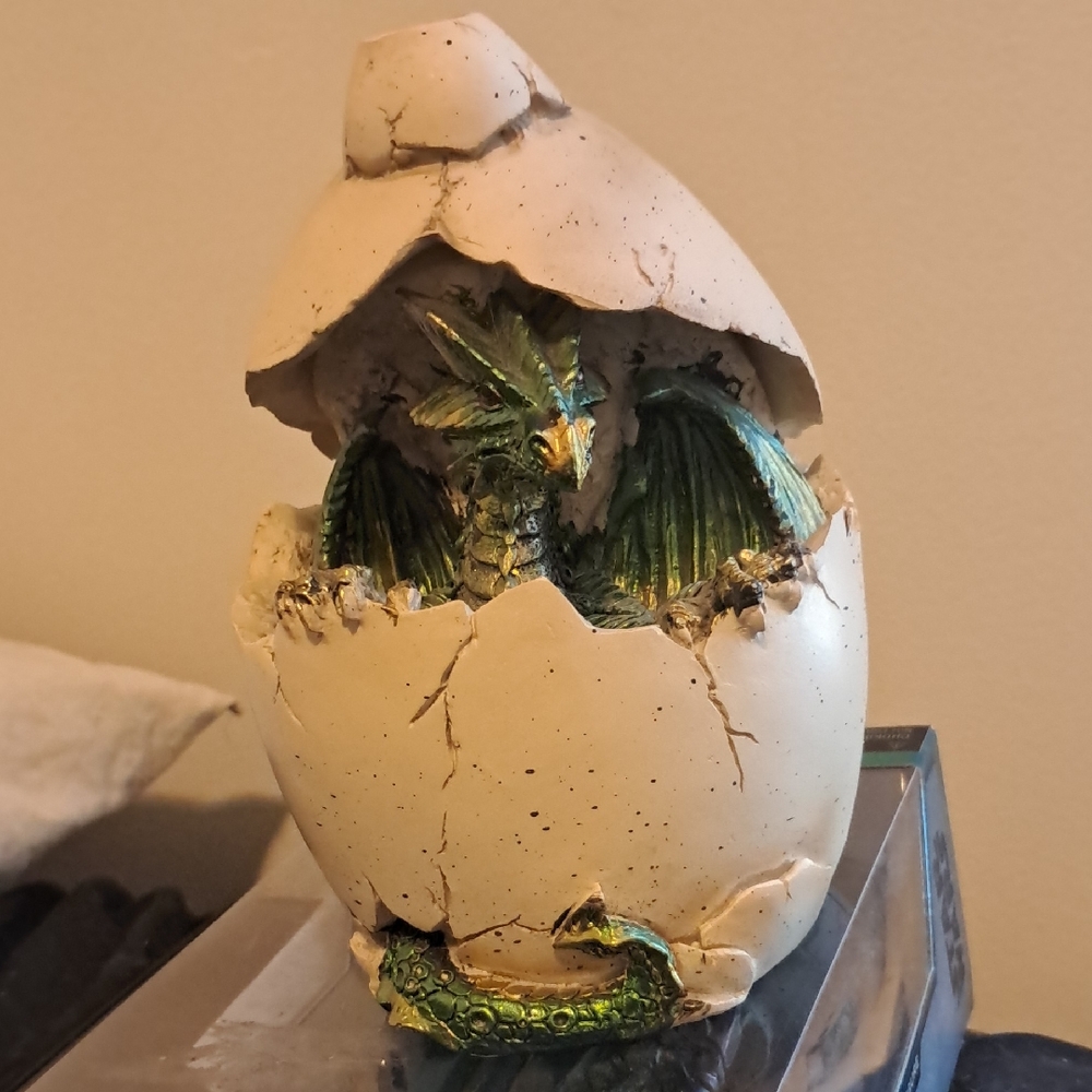 Green Dragon Egg Figurine with Green and Cream Accents